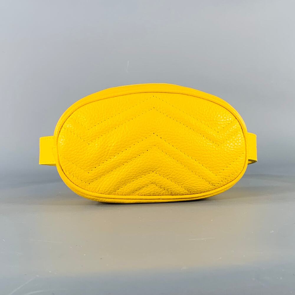 VINTAGE Yellow Mustard Chevron Pebble Grain Leather Belt Bag